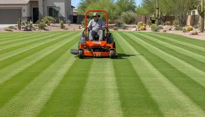 Commercial lawn mower creating precise mowing patterns on a green lawn in Chandler, AZ