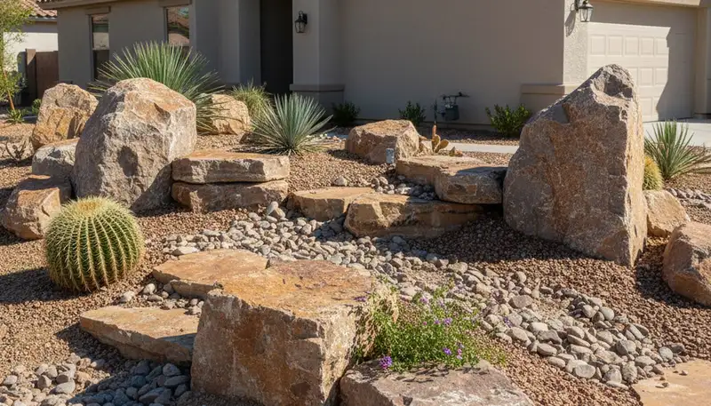 Decorative rock and boulder desertscape design in Chandler, AZ by professional landscaping experts