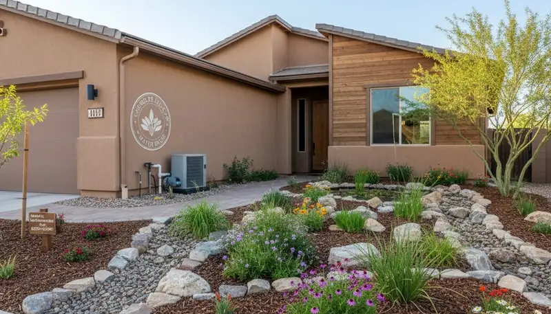 Pollinator-friendly rain garden with native plants and eco landscaping in Chandler, AZ