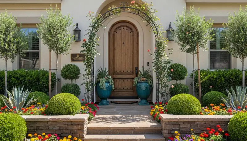 Front yard landscape design with colorful plants and shrubs by Chop Chop Landscaping in Chandler, AZ