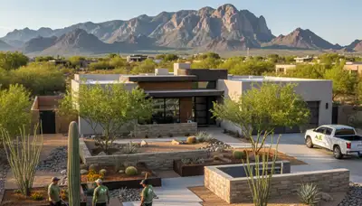 Professional landscaping services in Chandler AZ featuring lush green lawn and desert garden design