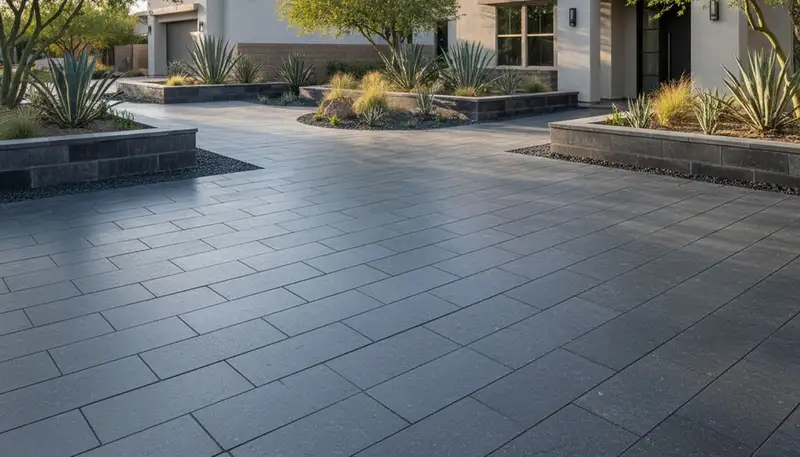 Modern large format stone paver installation by professional landscapers in Chandler, AZ