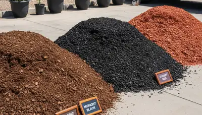 Brown, black, and red mulch color samples for landscaping projects in Chandler, AZ