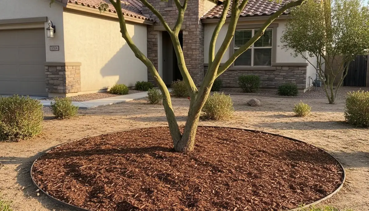 Professional tree ring mulching around base in Chandler, AZ by Chop Chop Landscaping