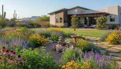 Organic native pollinator garden with bees and butterflies in Chandler, AZ by Chop Chop Landscaping