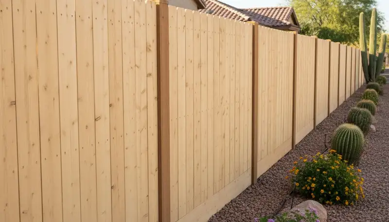 White wooden privacy fence installation by Chop Chop Landscaping in Chandler, AZ residential yard