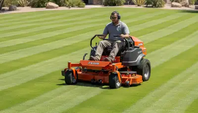 Precision lawn mowing with striped patterns and clean edging by Chop Chop Landscaping in Chandler, AZ