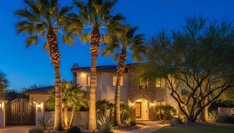 Dramatic tree uplighting showcasing professional landscape lighting design in Chandler, AZ